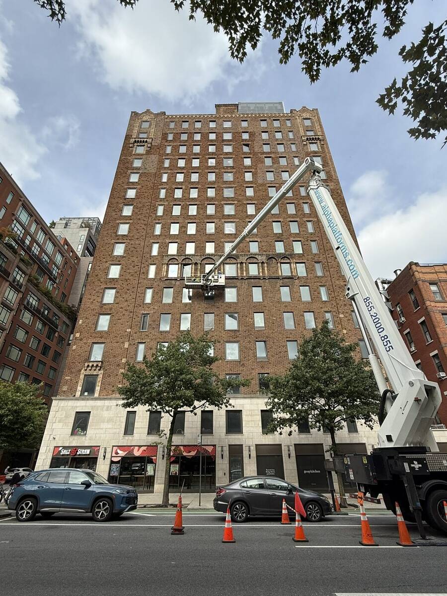 Close-up facade assessment ahead of restoration work