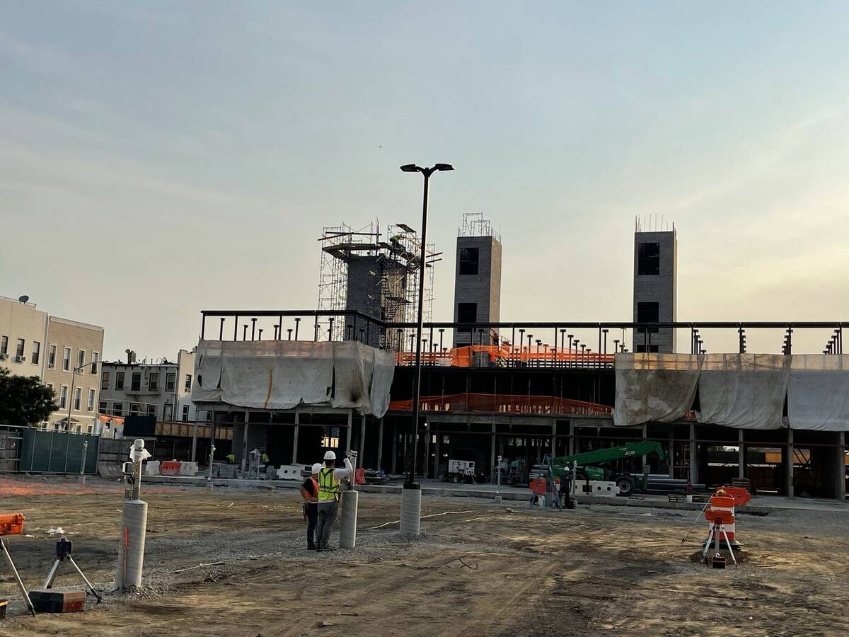 Structural steel erection at a new building site