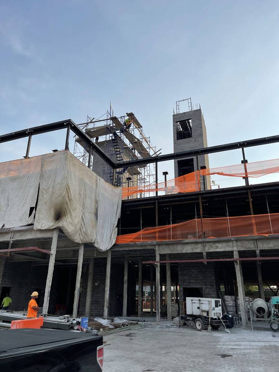 New construction site with structural framing underway