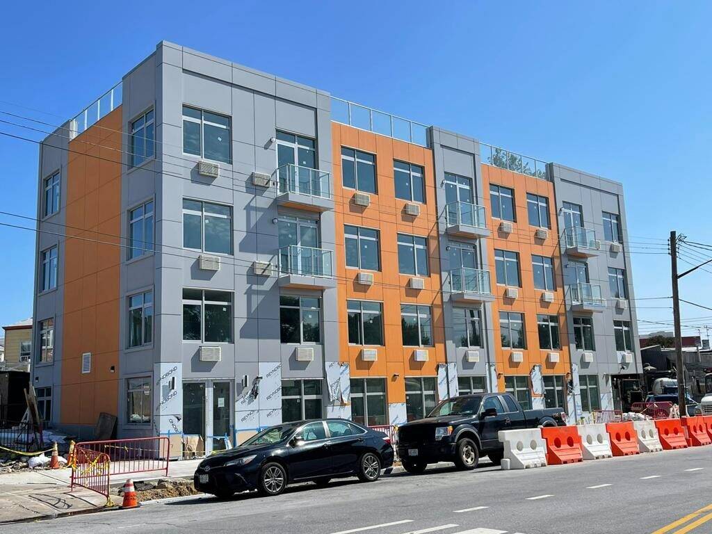 New construction site with structural framing underway